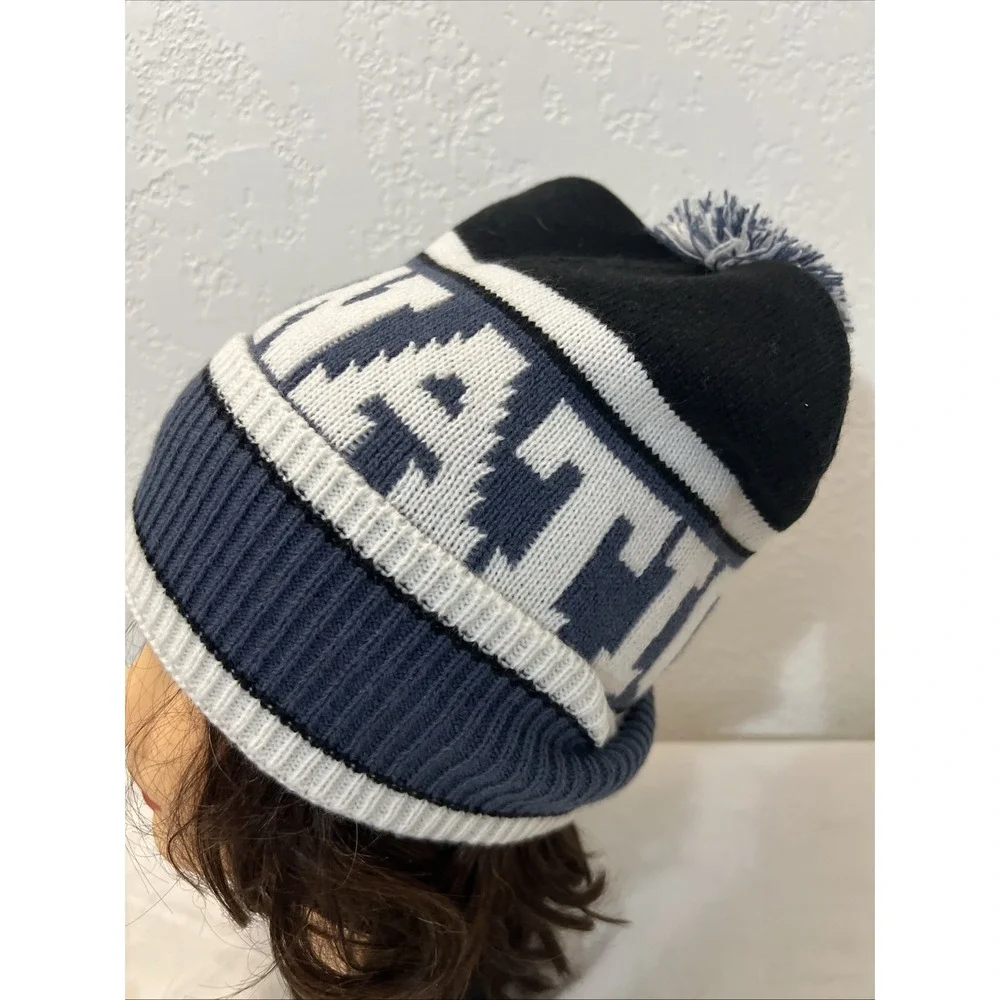 Victoria's Secret‎ Pink Nation Beanie 2 Hats Blue Black Pom NWOT Black White